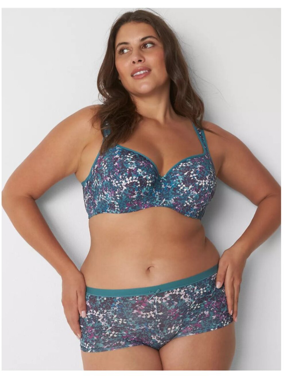 NWT Cacique Teal Floral Lightly Lined Balconette Bra Size 42D